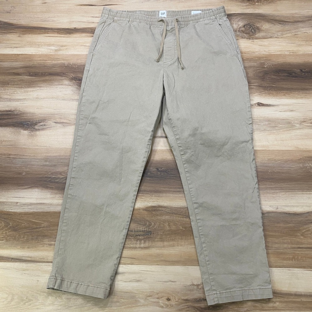 Gap Easy Essential Pant Size L Jogger Chino Khaki Cotton Stretch Tan Pants